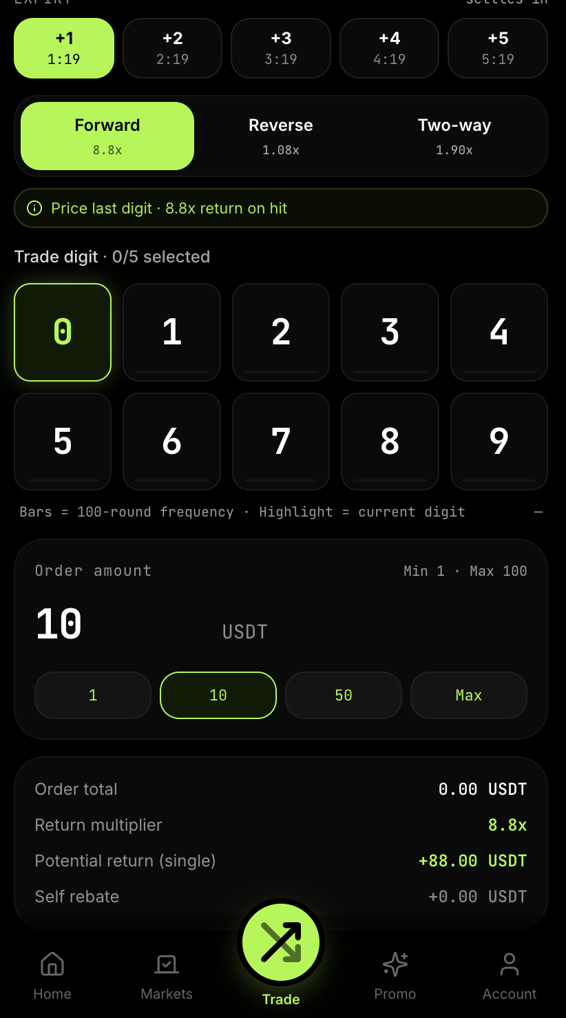 StarX Numbers 0-9 trading interface